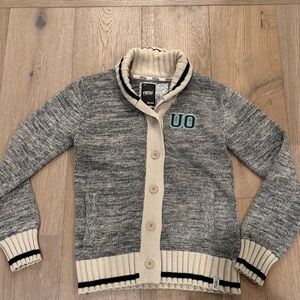 Oregon Ducks Gray and Cream Preppy Cardigan with Button Closure